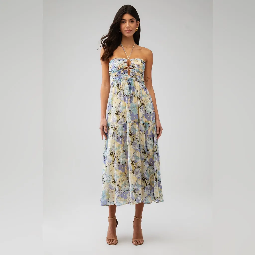 ASTR The Label Women's Rozina Blue‎ Green Floral Cutout Lined Maxi Dress - Image 5