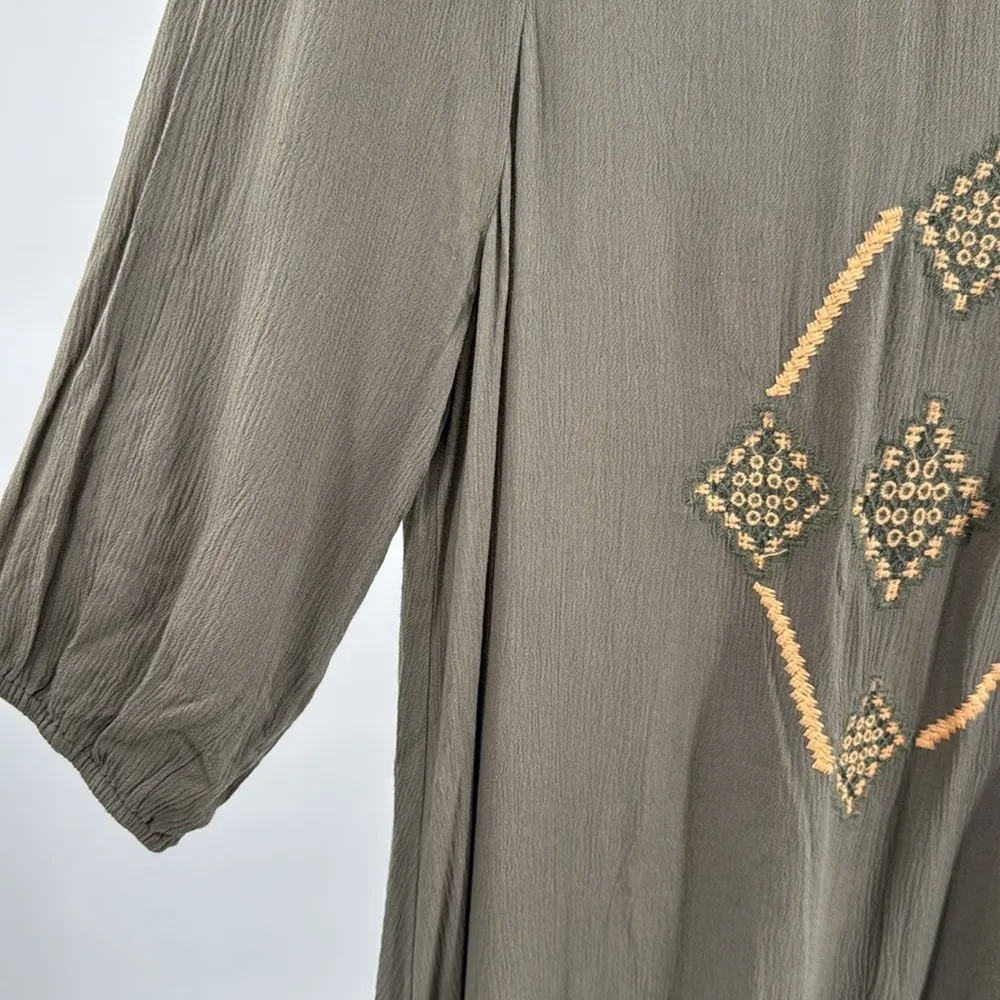 Umgee S Boho Olive Tunic mini dress Embroidery fringe tassels coverup oversized - Image 6