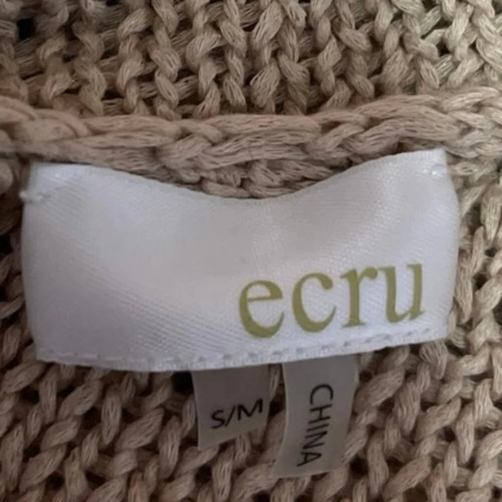 Ecru Women's Brown Tan Open Knit Long Sleeve V-Neck Crop Sweater Top Size S/M - Image 3