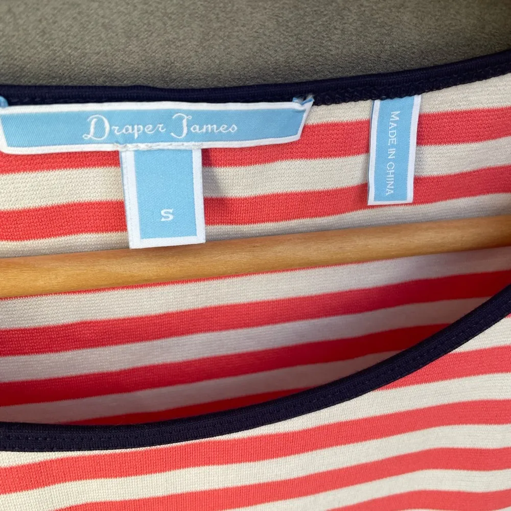 Draper James Ponte A Line Stripe Dress Size Small Nassau Navy Coral Preppy EUC - Image 7