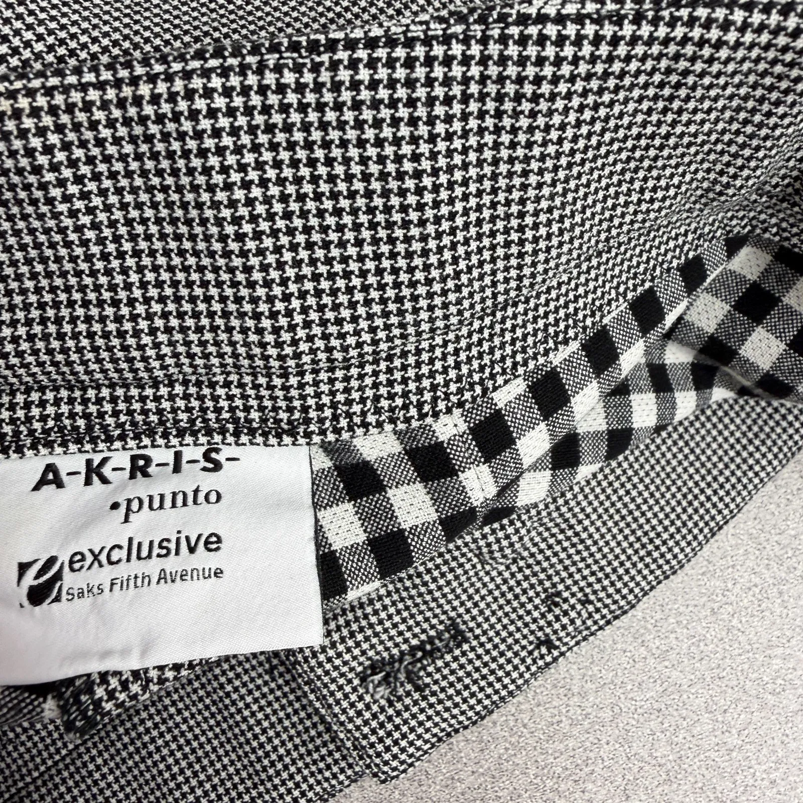 Akris Punto Saks Fifth Houndstooth Pants Womens Black White Pleated Career 30x28 - Image 8