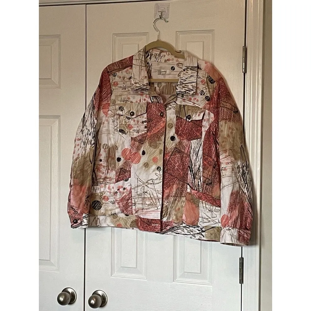 Christopher & Banks Womens 2XL Long Sleeve Button Pockets Colorful Jacket X97 - Image 5