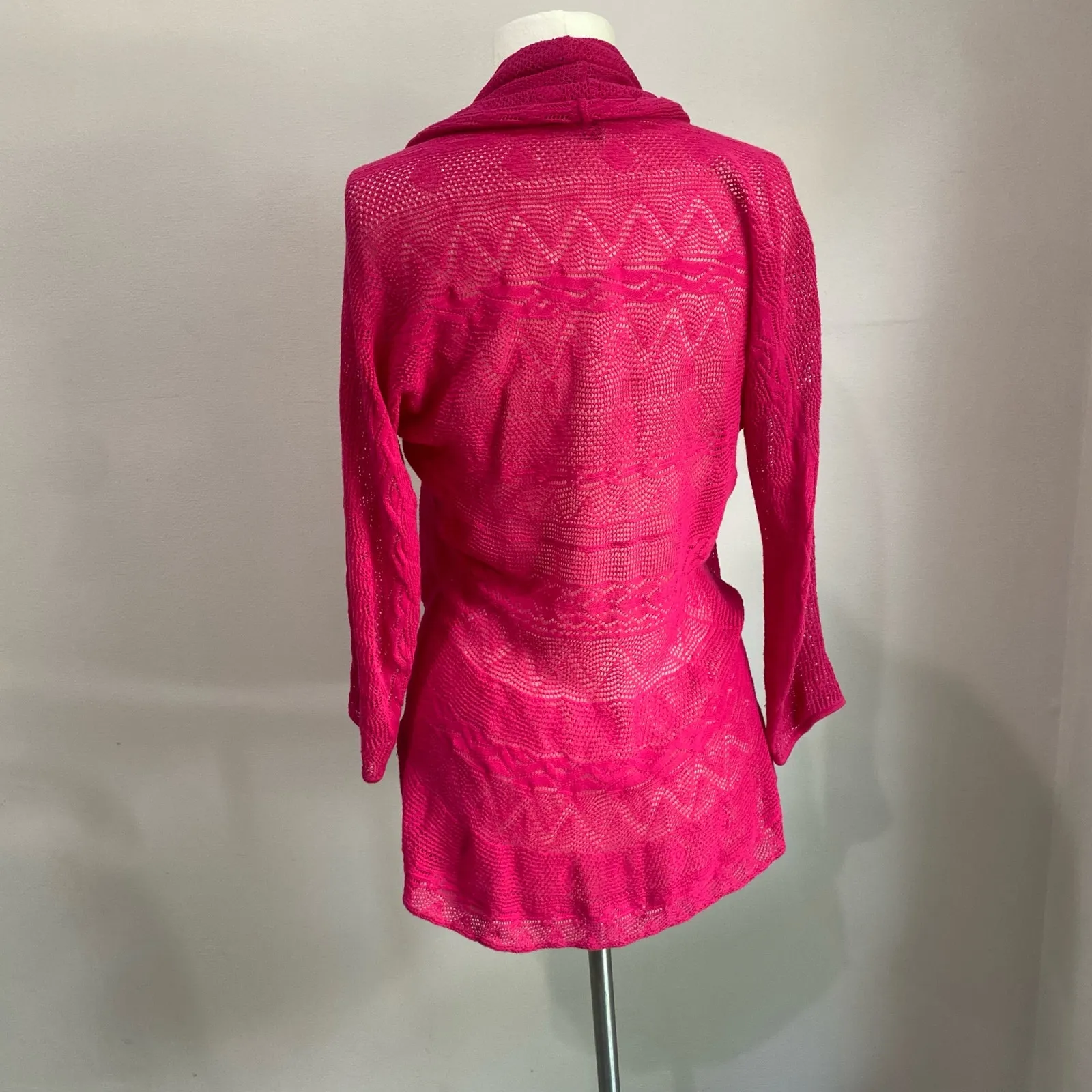 Lauren Ralph Lauren Lightweight Open Front Knit Hot Pink Cardigan Size S - Image 2