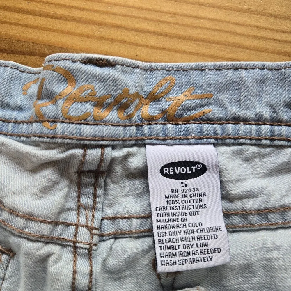 Vintage Y2K Revolt Studded Denim Shorts Women Size 5 Distressed Cutoff Jeans Blue - Image 5