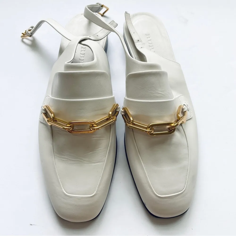 Burberry chain Link Detail Leather Slingback Loafers In off-white/ cream - Image 7