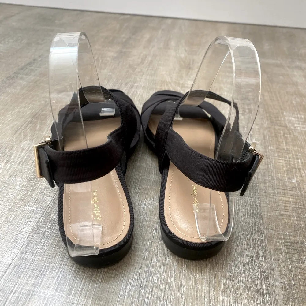 & Other Stories Black Twill Slingback Buckled Sandals Women’s 8 Wide Strap Flats - Image 7