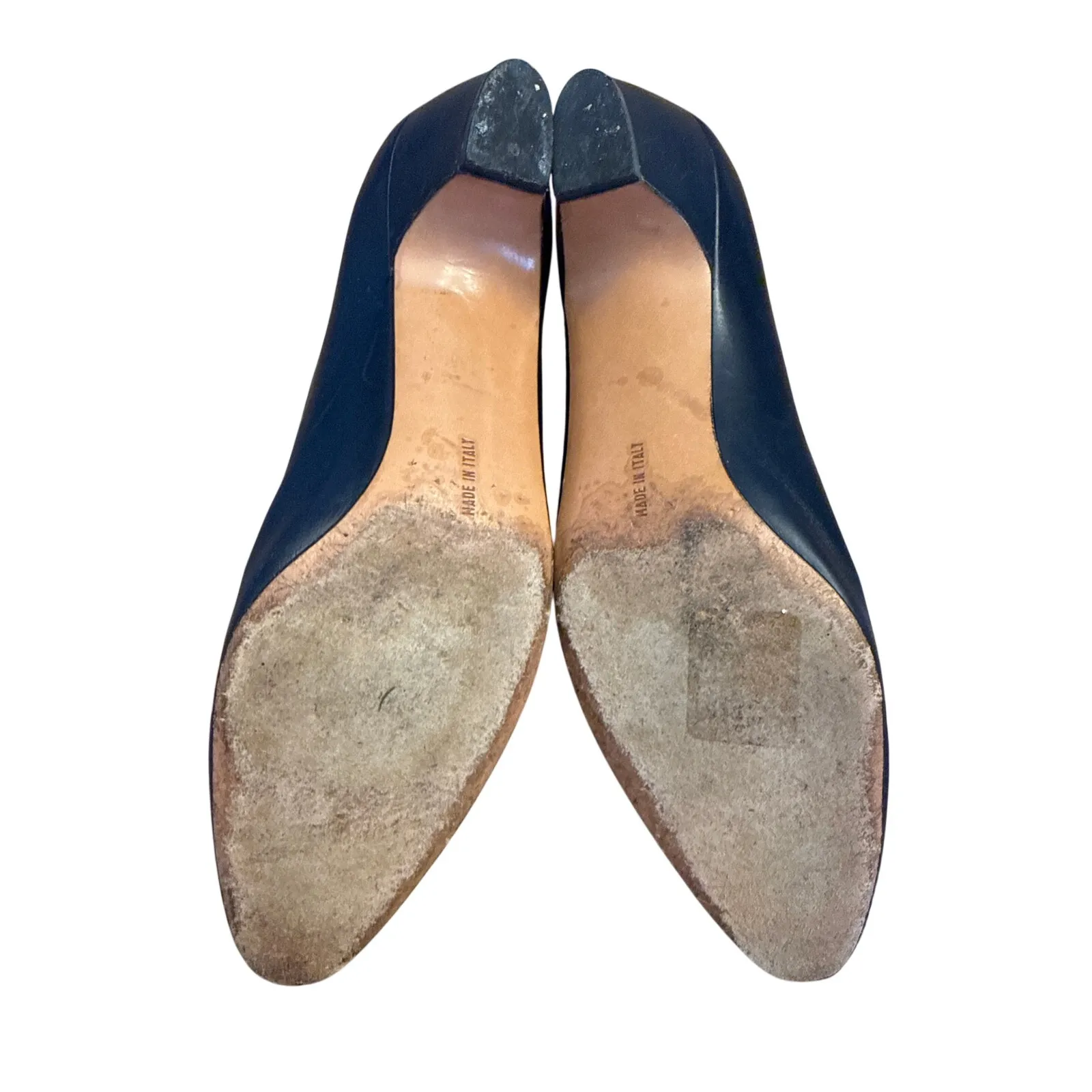 Salvatore Ferragamo Blue Leather Pumps Women’s Size 7.5 AA Low Block Heel Italy - Image 8