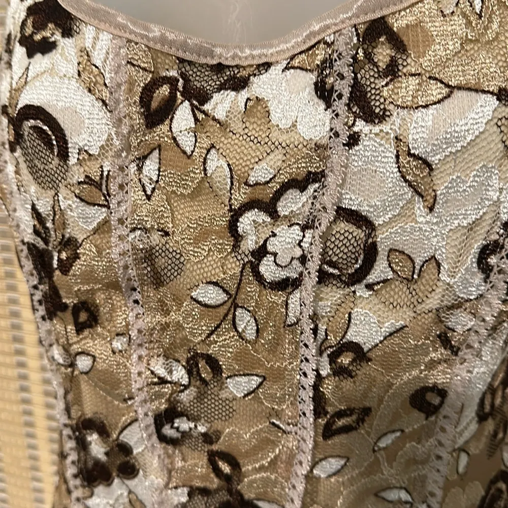 Cato Brown Tan and Cream Lace Trim and Overlay Bustier Layered Tank Top Small - Image 8