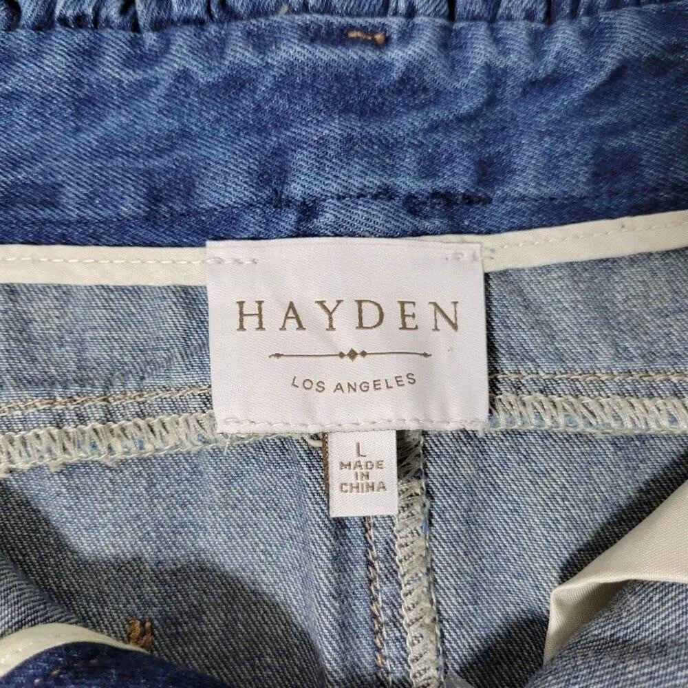 Hayden Los Angeles Denim Skirt‎ Ruffle Waist Distressed Frayed Hem Womens L - Image 3