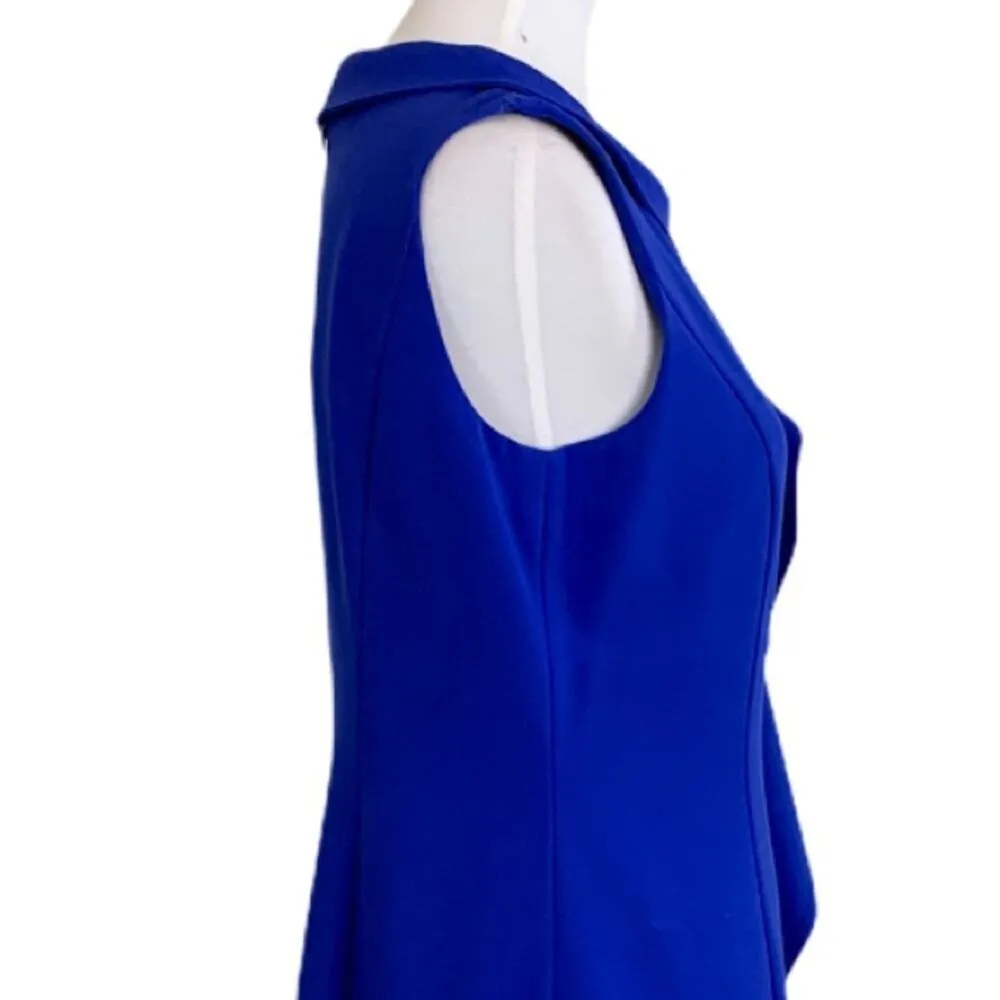 Calvin Klein Sheath Dress Ruffle Front Sleeveless Royal Blue Women's Size 8 - Image 7