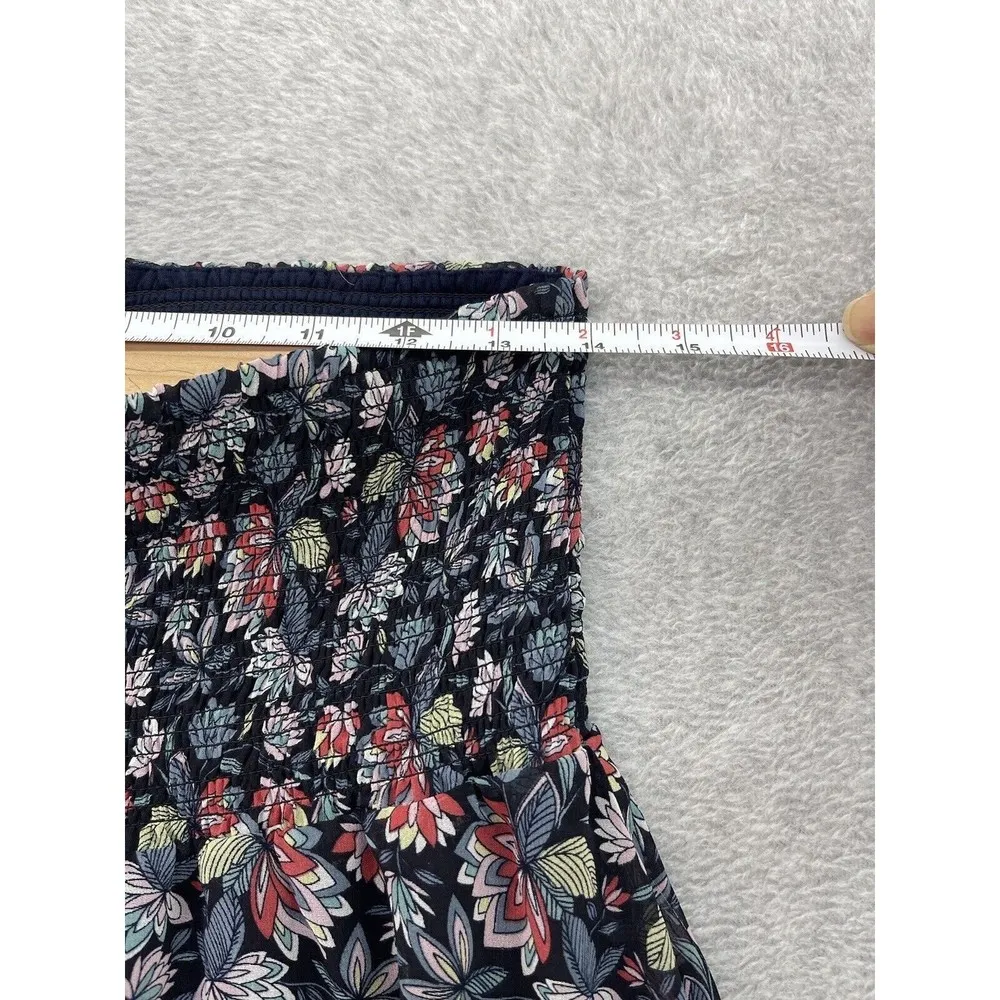 Cabi Women's Skirt Pull On Blue Floral Smocked Waist Size Medium Pleated Lined - Image 9