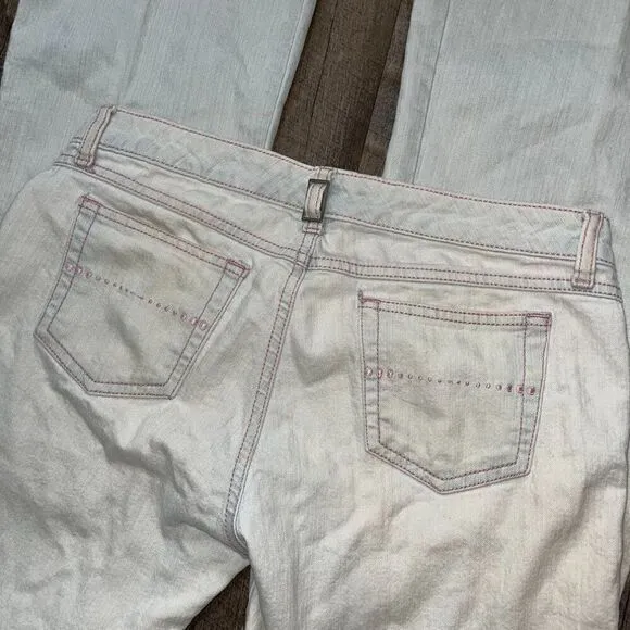 2000s Y2k Glo Jeans Blue Light Wash Pink Thread Low Rise Flare Womens Size 31 - Image 2