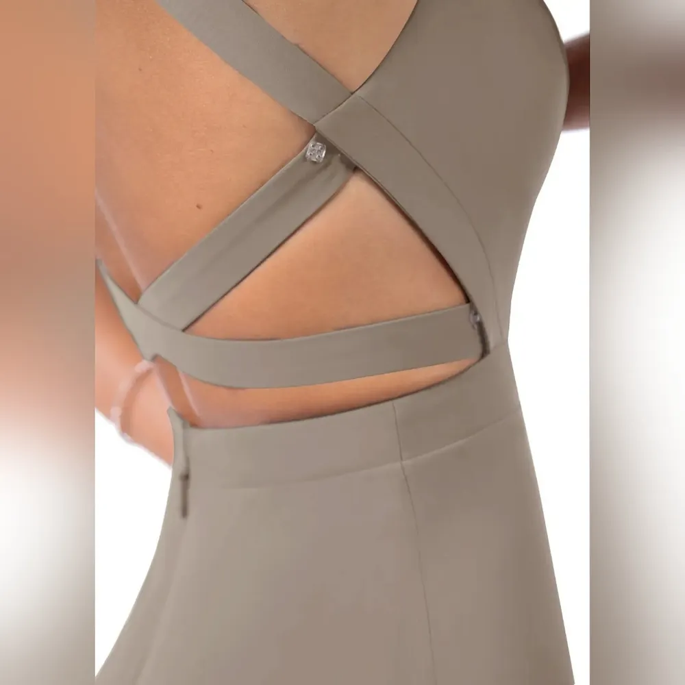 NWT AZAZIE CLARICE  A-Line High Neck Chiffon Floor-Length Dress Taupe Size  A4 - Image 8