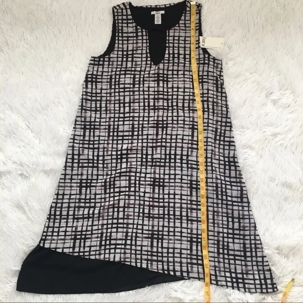 Bar III Women’s Sleeveless A line  Grid Shift Dress in Black combo size Small - Image 6
