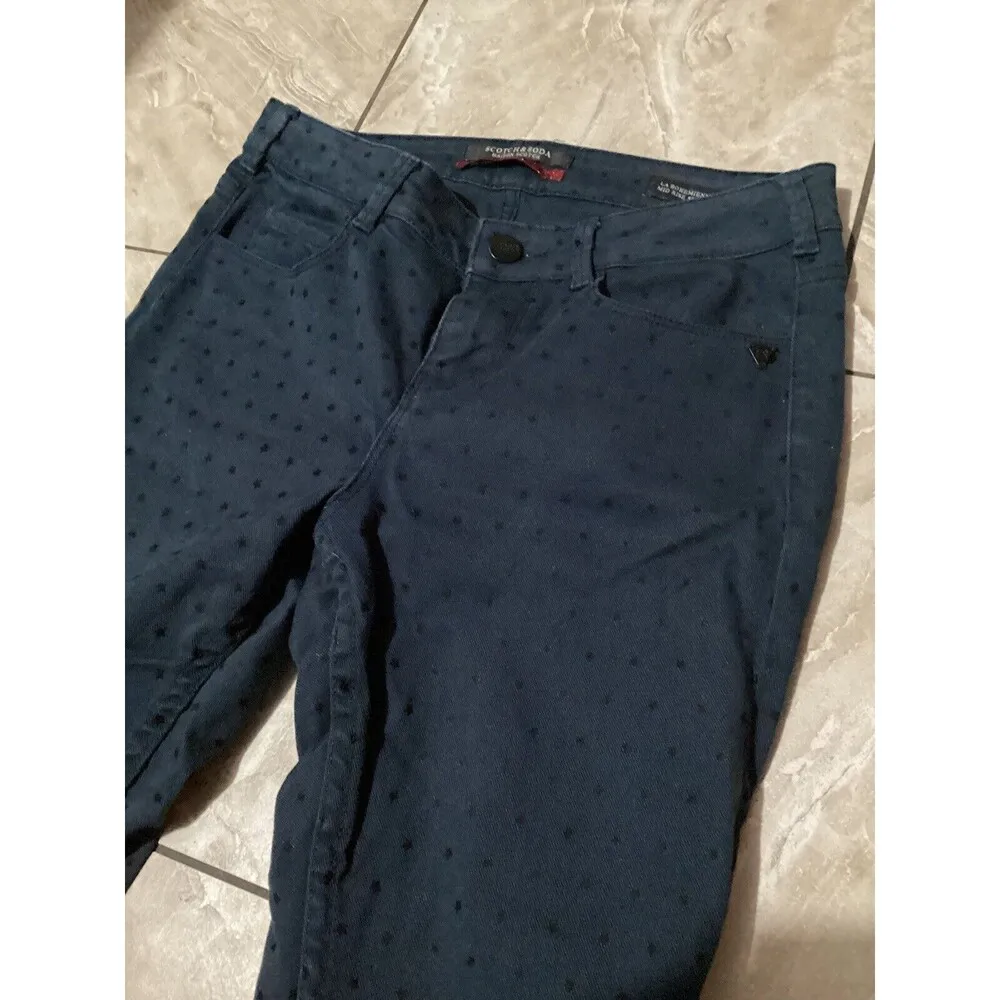 Scotch & Soda Navy Blue Mid Rie Skinny Jeans Star Printed 26 - Image 2