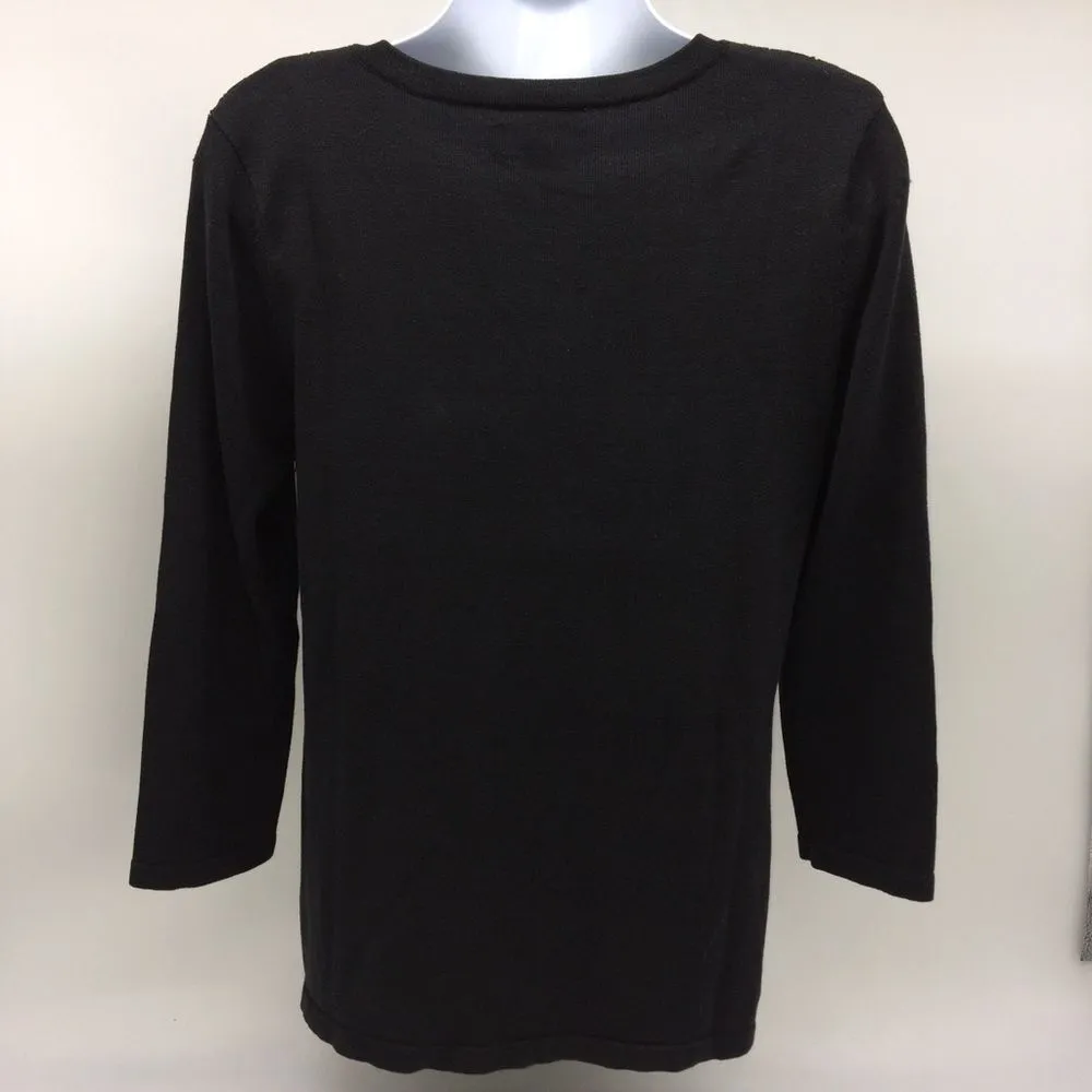 Charter Club Black and Cream 3/4 Length Silk Blend Chevron Patterned Sweater-S - Image 2