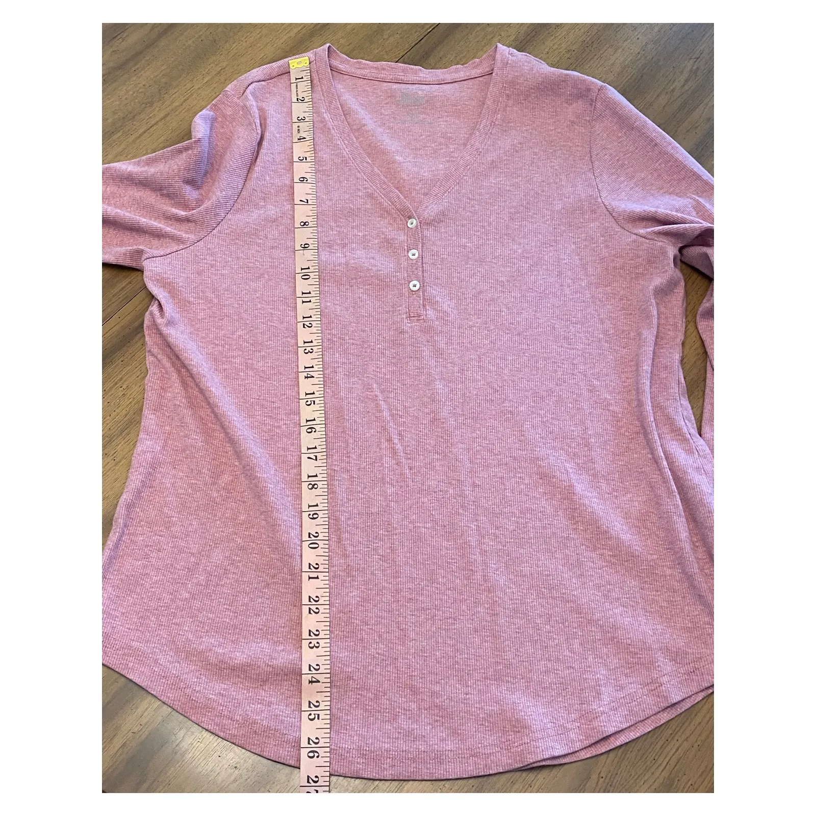 Bass Pink Ribbed Henley Long Sleeve Top Womens XXL Cotton Blend Casual Size 2X - Image 5