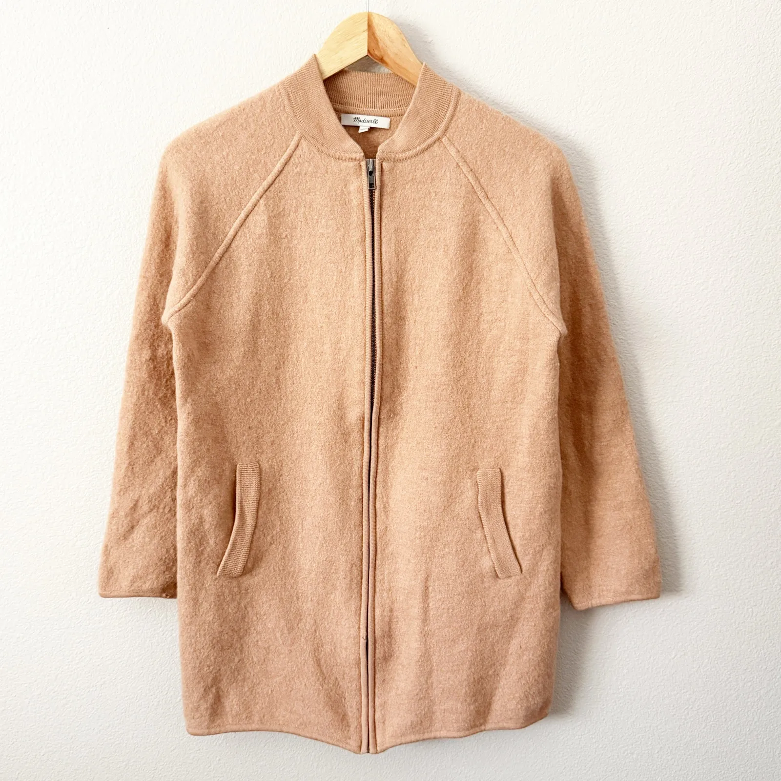 MADEWELL | Bomber Sweater Jacket Peach Tan Warm Apricot Zip Boiled Wool | Small - Image 2