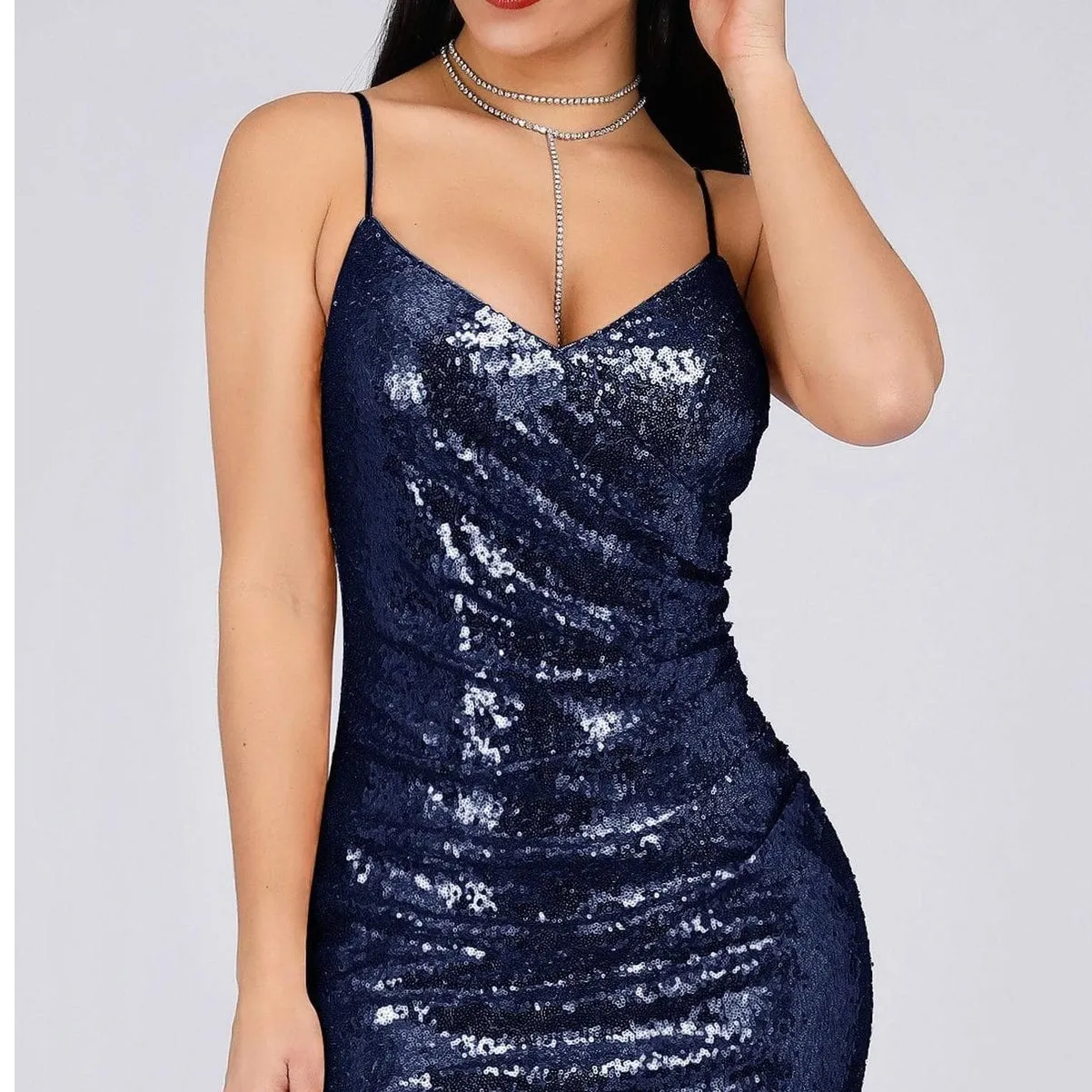 Ever Pretty Navy Blue Sexy Spaghetti Straps Fishtail Sequin Evening Gown US 16 - Image 5