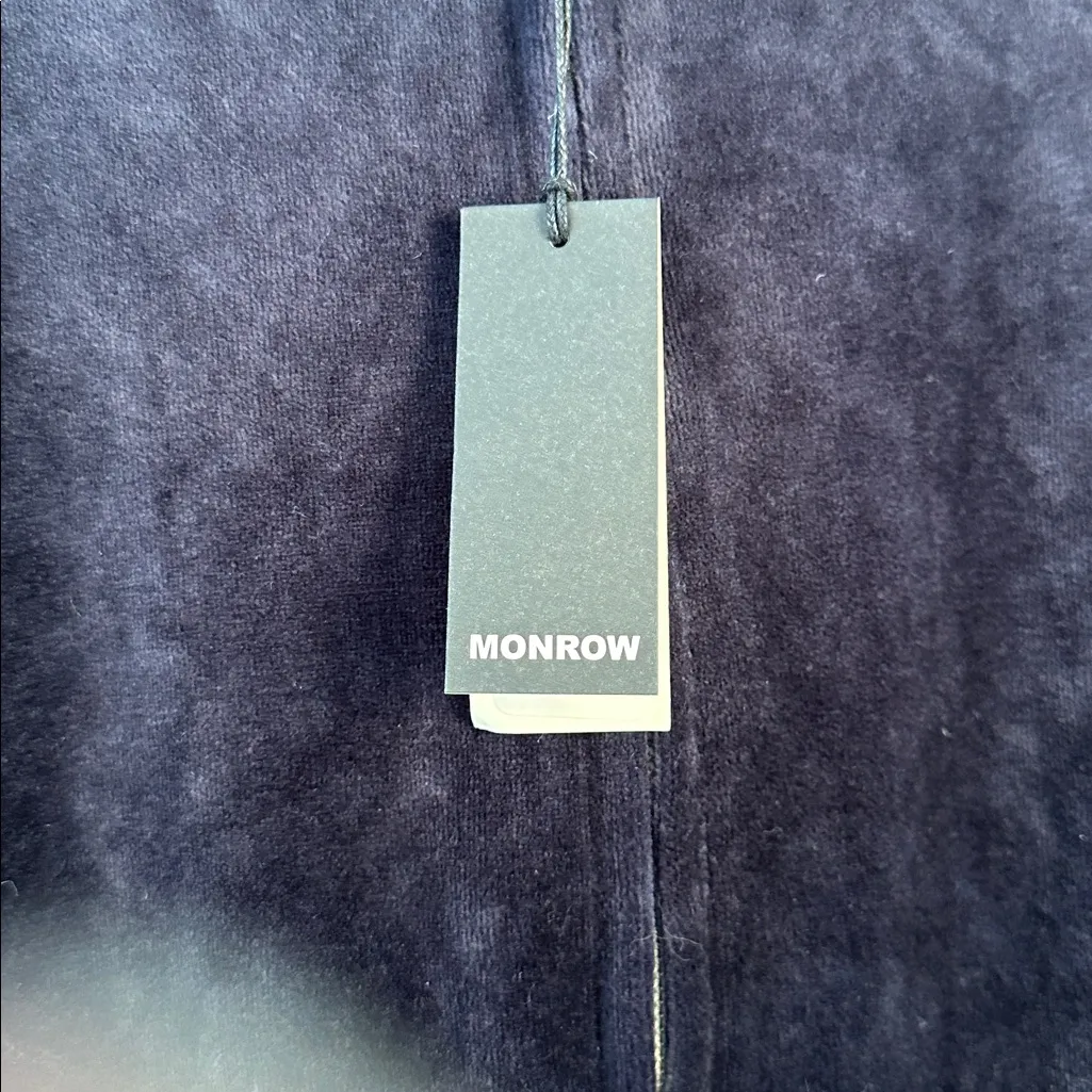 NWT Monrow Neptune Navy with stripe Brown Velour full zip jacket Size Small Blue - Image 4
