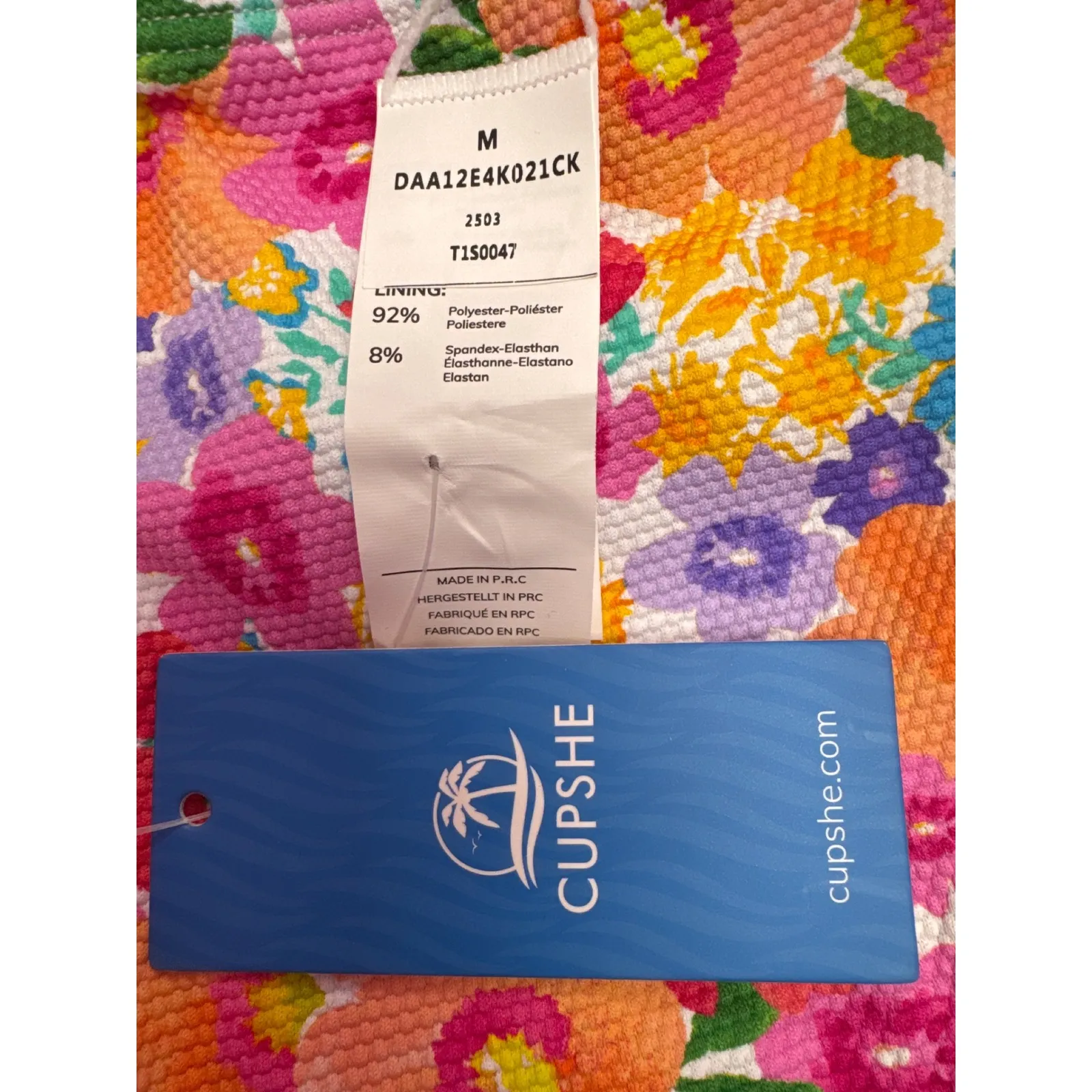 Cupshe Floral One Piece Swimsuit Deep V Zipper Front Back Cutout Women's M - Image 5