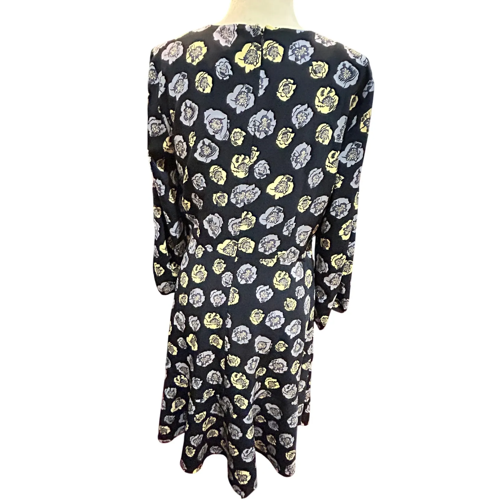 LOFT Outlet Floral Print Dress Black‎ Blue Yellow Long Sleeve Career Casual Black Size M - Image 6