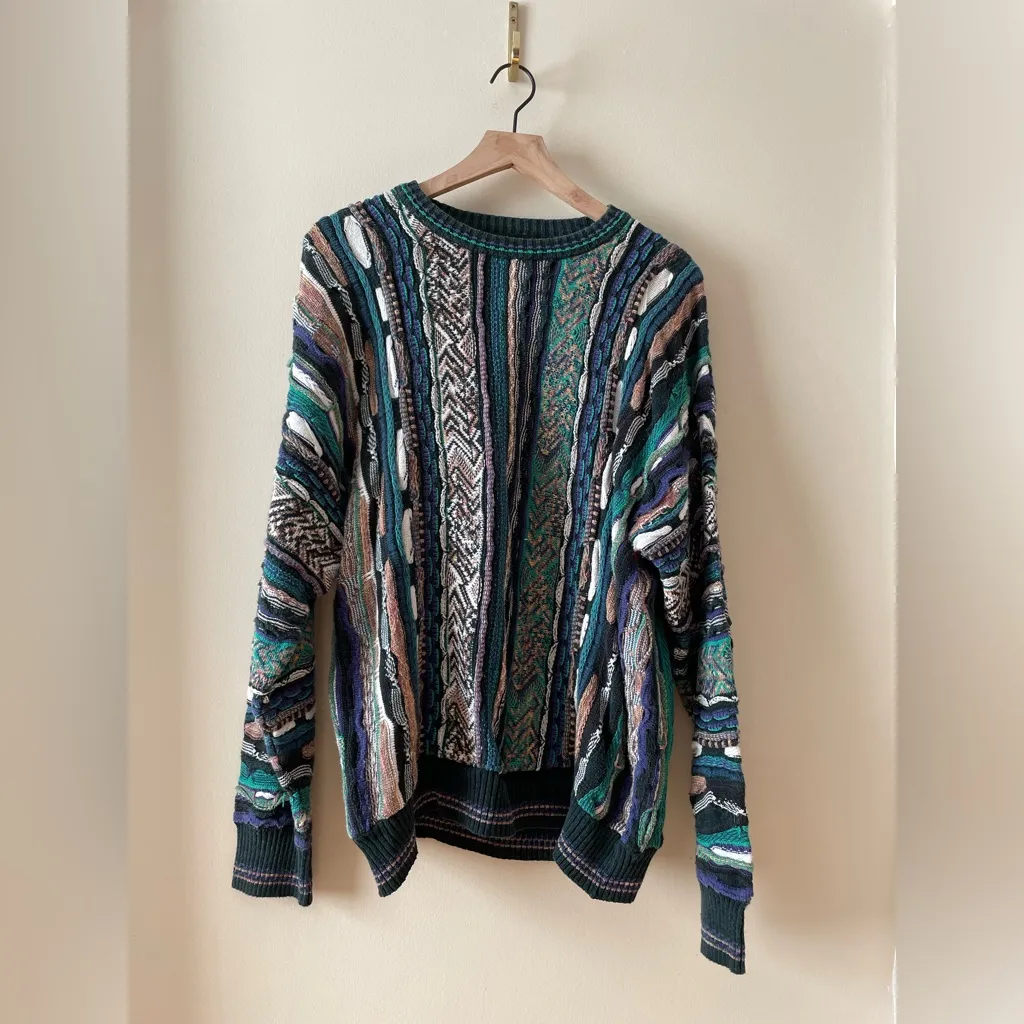 BRANDINI 90s Vintage Cotton Blend 3D Textured Knit Crewneck Sweater Size XL Green - Image 6