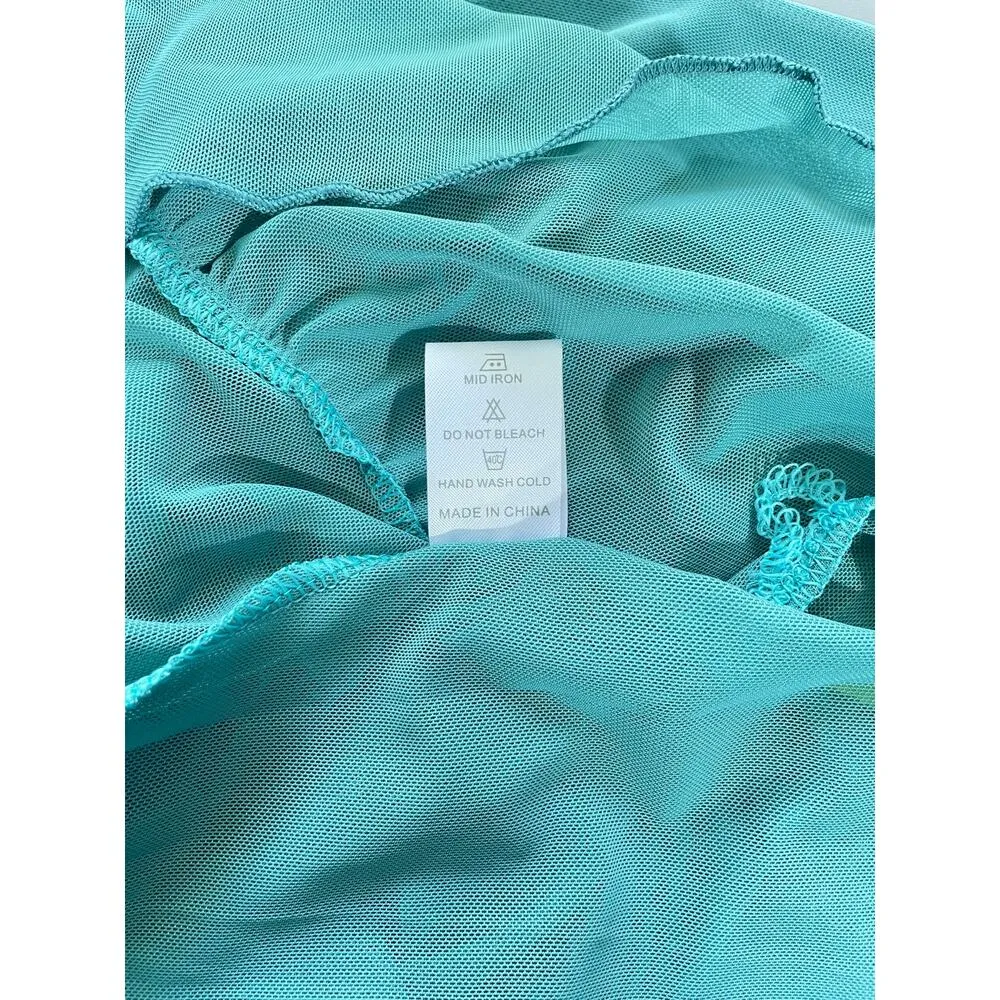 Pretty Angel Teal Lace Overlay Mesh Long Sleeve Tunic Size Large NEW Blue - Image 6