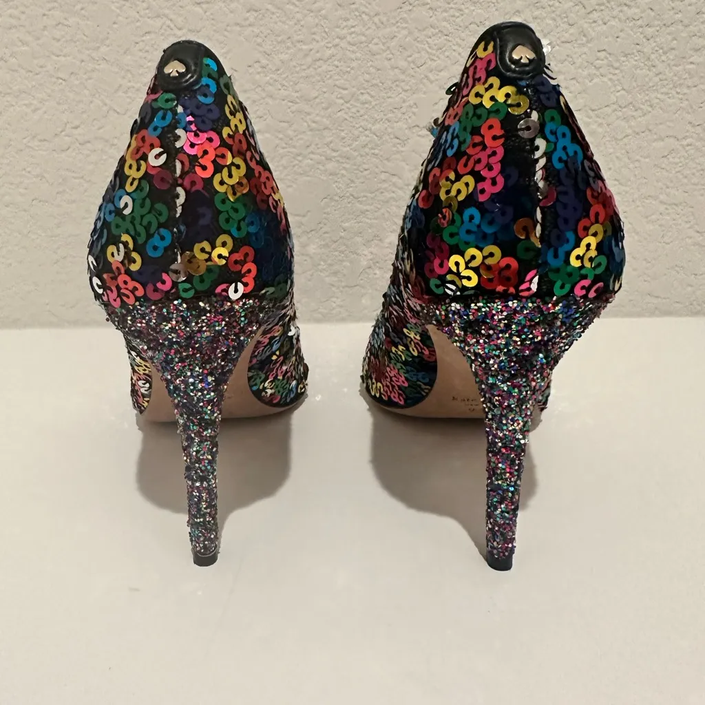 Kate Spade Valerie Rainbow Multicolor Sequin High Heel Pointed Toe Pumps NEW 9.5 - Image 4