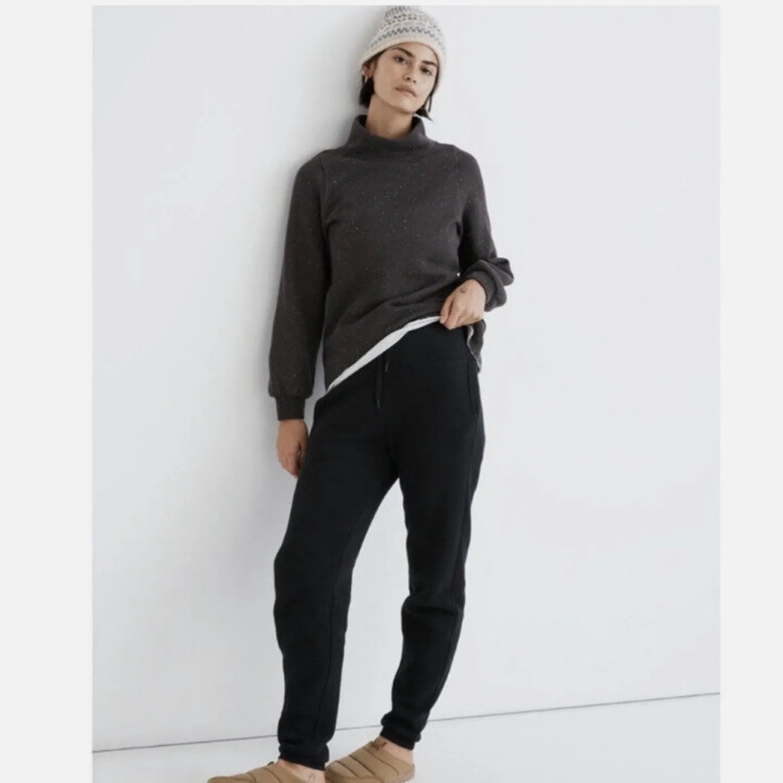 Madewell Betterterry Relaxed Turtleneck Sweatshirt Womens XS Black Minimalist - Image 2