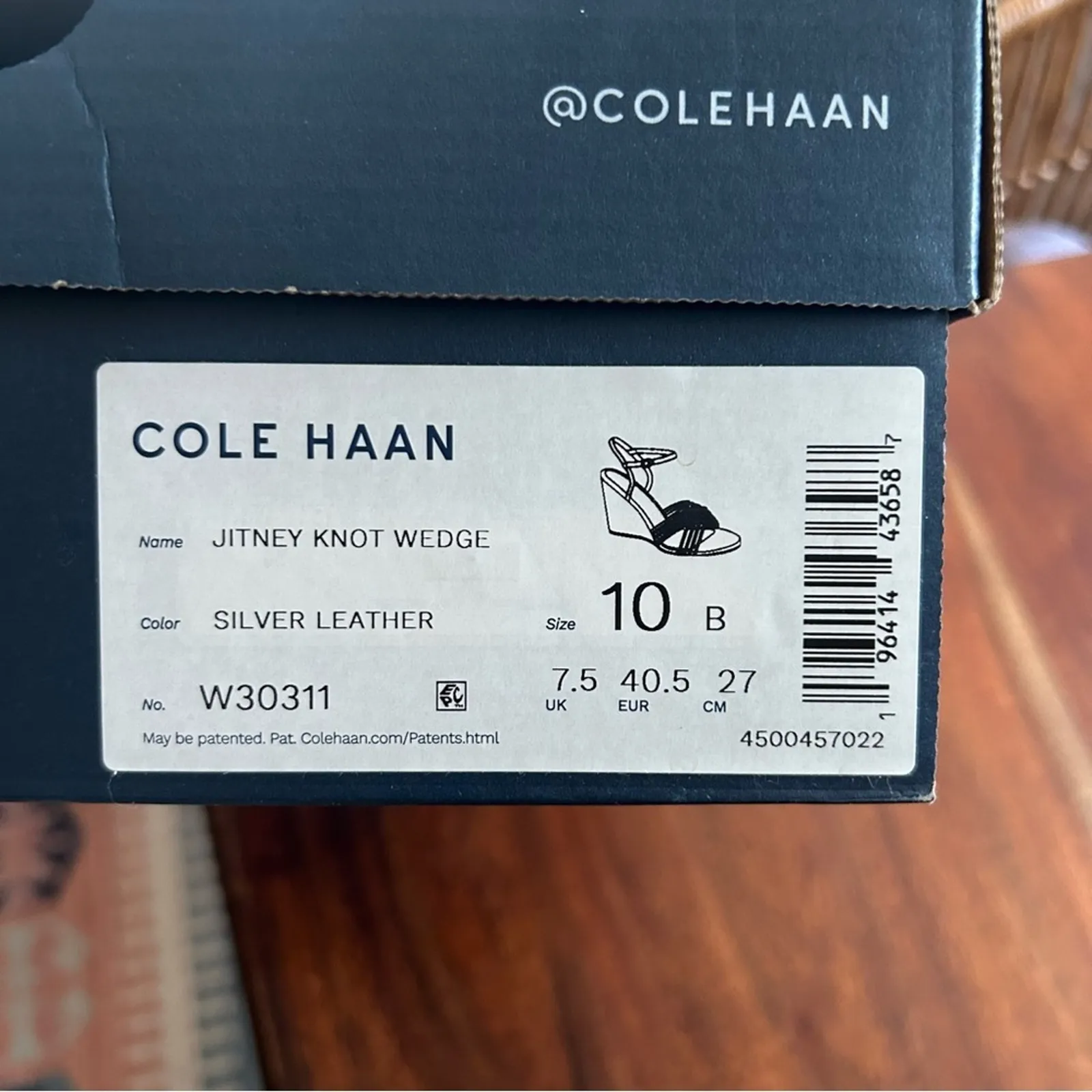 Cole Haan Jitney‎ Knot Wedge Sandals Leather Heels Silver NEW $180 Size 10.5B - Image 7