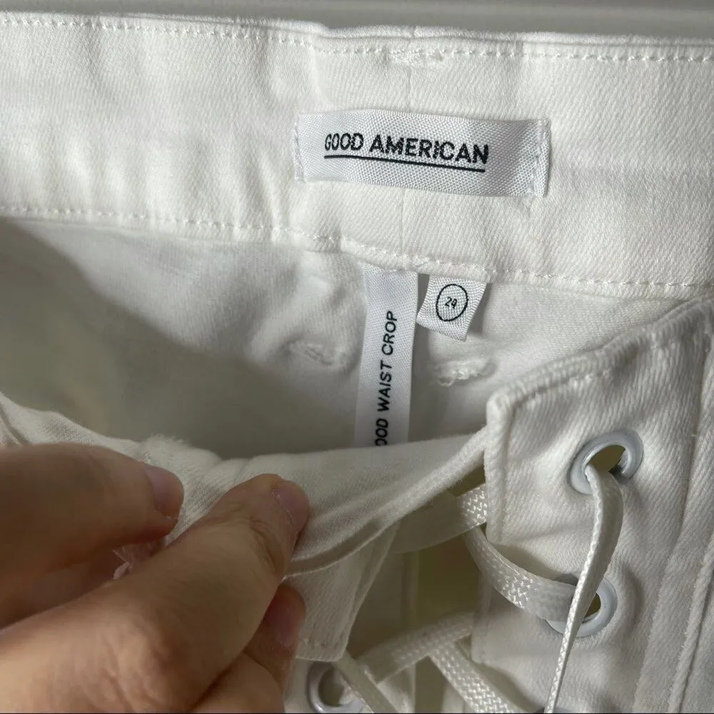 Good American lace up white good waist crop jeans spring minimalist high waisted - Image 7