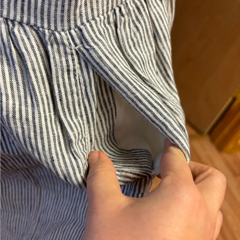 Artisan NY 100% linen drop waist mini length dress grey nautical stripes - Image 4