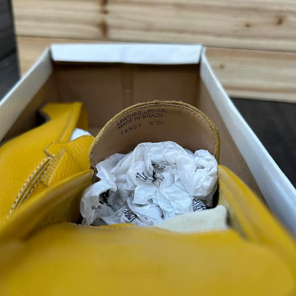 Y2K NWOT New Yellow Leather Mule Loafers Tansy Andrew Stevens Heel Mules w/ Box Size 6.5 - Image 6