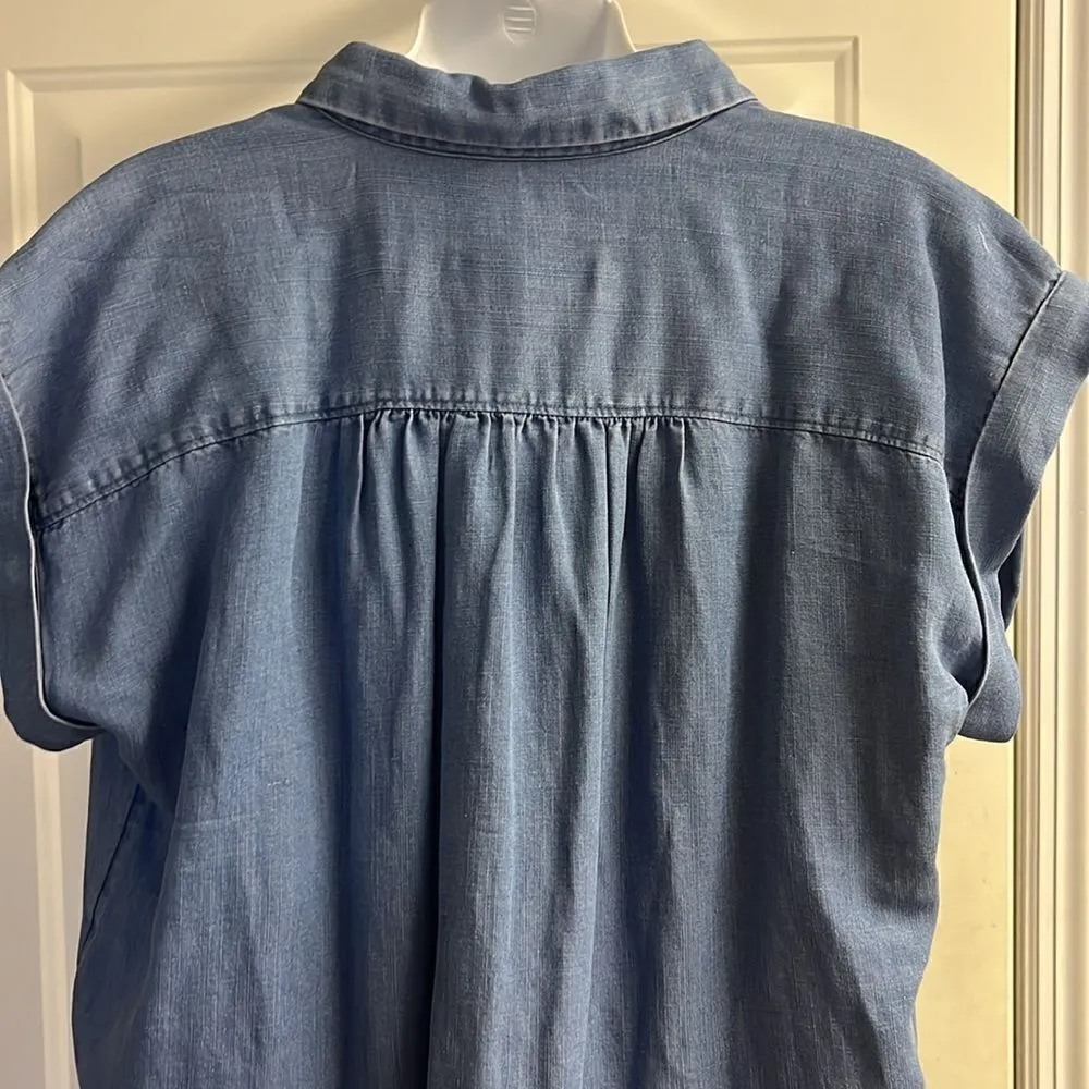 LOFT Petites Lyocell Blend Button Down Short Sleeve Shirt with Pleating- MP - Image 8