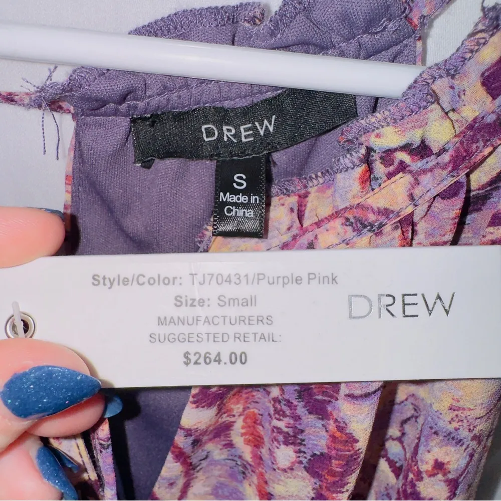 DREW NWT Pink Purple Floral Print Halter Tiered Mini Fit & Flare Dress small - Image 4