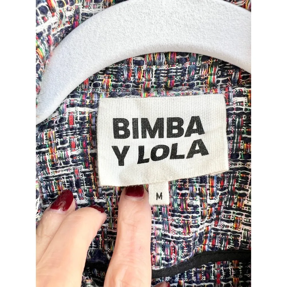 Bimba Y Lola Tweed Long Sleeve Asymmetrical Button Blazer Jacket Multi Women's M Blue Size M - Image 5