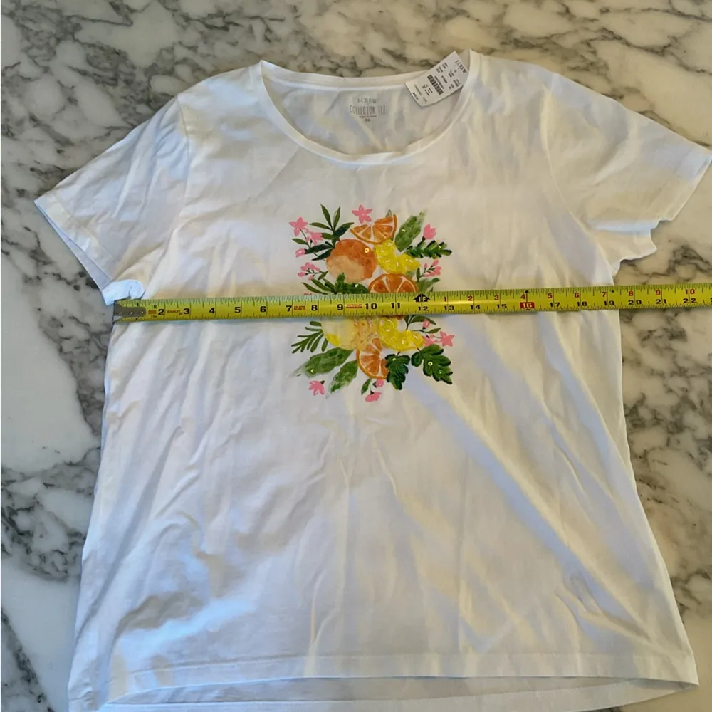 NWT J.Crew Factory Sequin lemon graphic collector's tee Sz XL Sold Out! White - Image 8