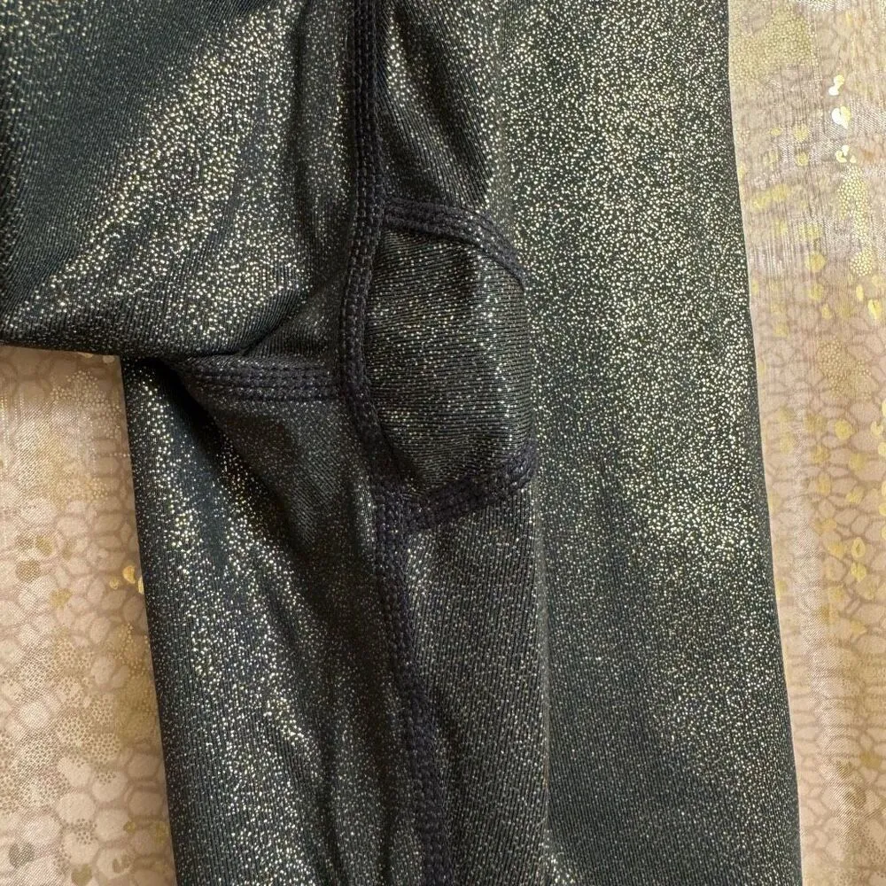 Nike Dri Fit Pro Cool Gold Black Sparkle Training Tights Leggings Small - Image 3