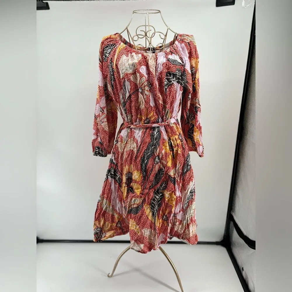 Elizabeth & James red floral short dress 3/4 sleeve 100% cotton size medium - Image 8