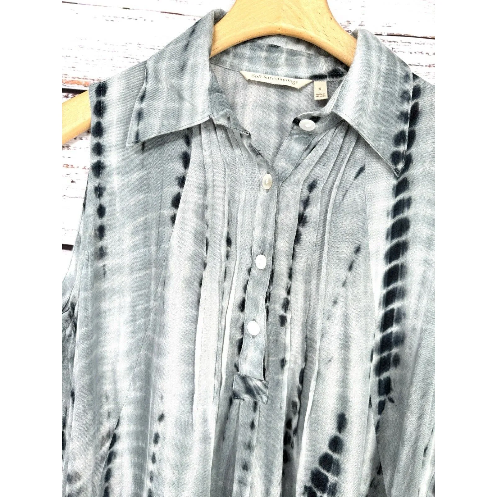 Soft Surroundings Tie Dye Pocketed Collared Tank Dress Rayon Relax Fix Small - Image 2