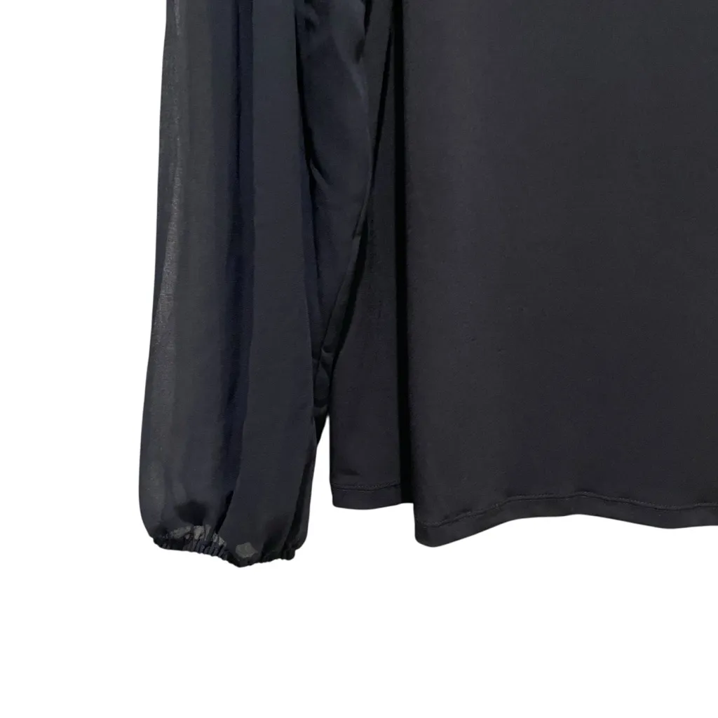Calvin Klein Smocked Sheer Long Sleeve Sleeve Blouse Black Women’s Size Medium - Image 2