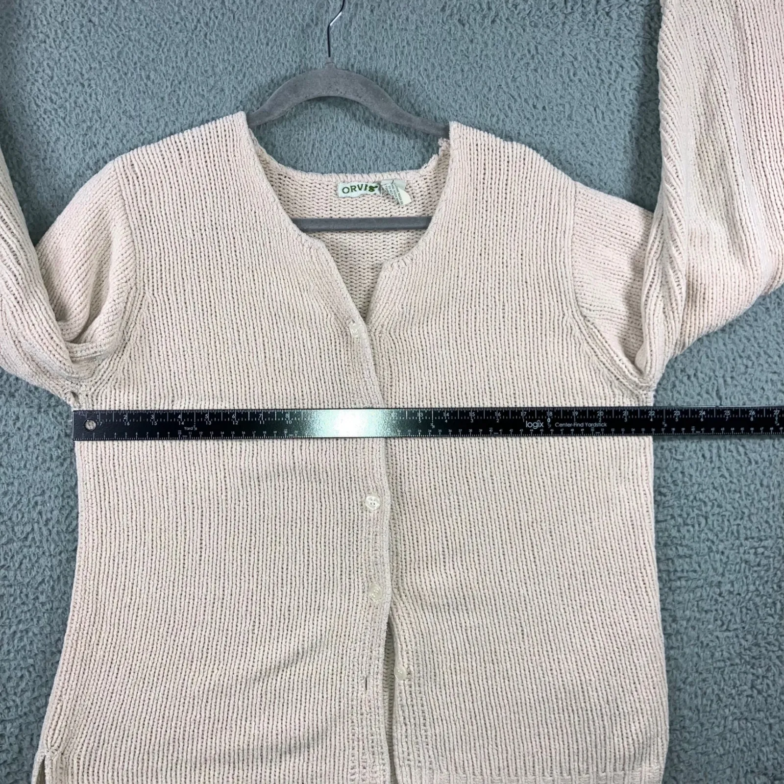 ORVIS Cardigan Women Large Pink Button Front Grandma Sweater 90s Retro Flaw - Image 4