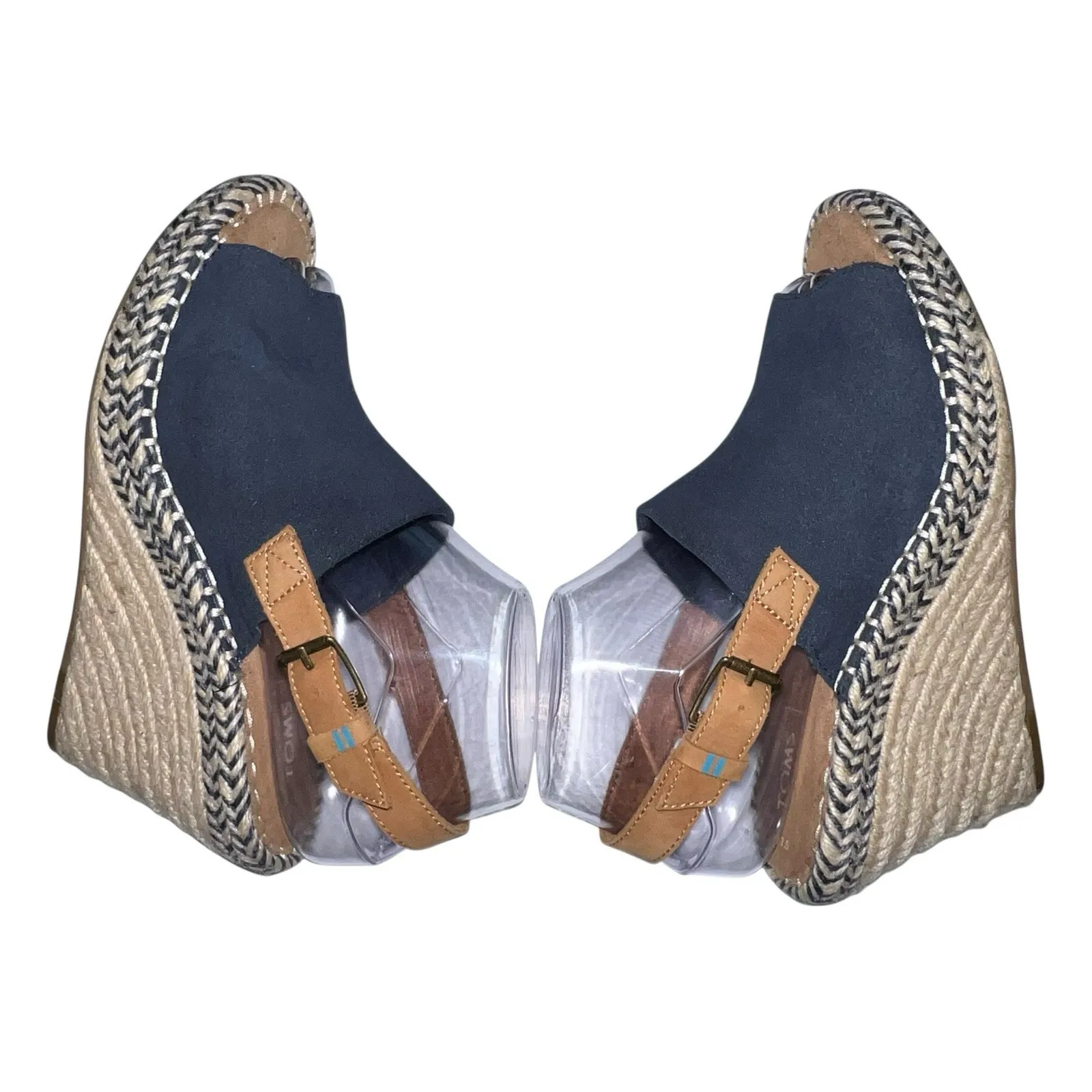 Toms Monica Espadrille Sandals Women's 7.5 Blue Suede Wedge Heel Formal Preppy‎ - Image 5