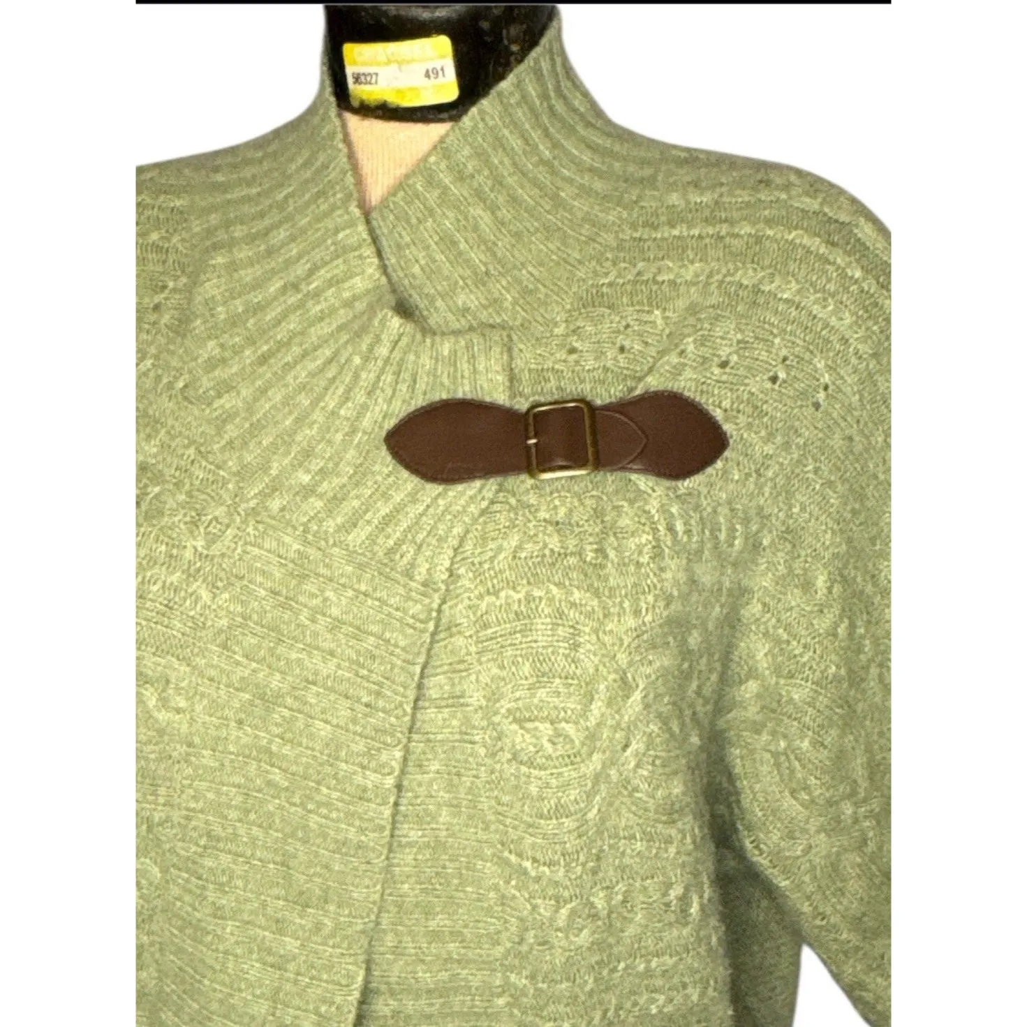 Fenn Wright Manson Women’s Green Angora Rabbit Hair Shawl Sweater Buckle Winter - Image 2