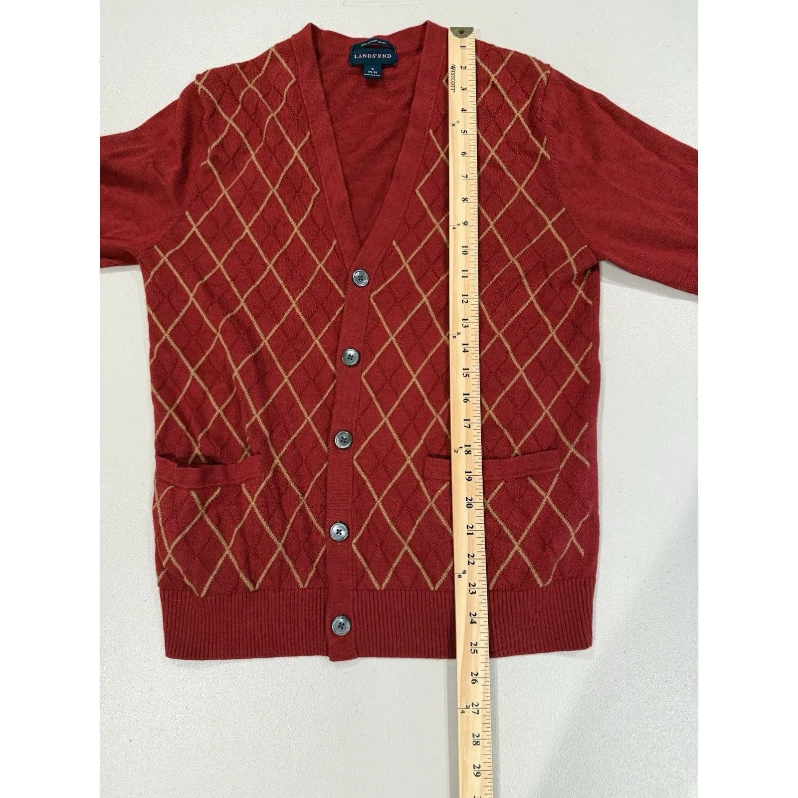 Lands End Cardigan Sweater Med/Lg 100% Cotton Oversized Grandpa Academia Preppy Red - Image 4