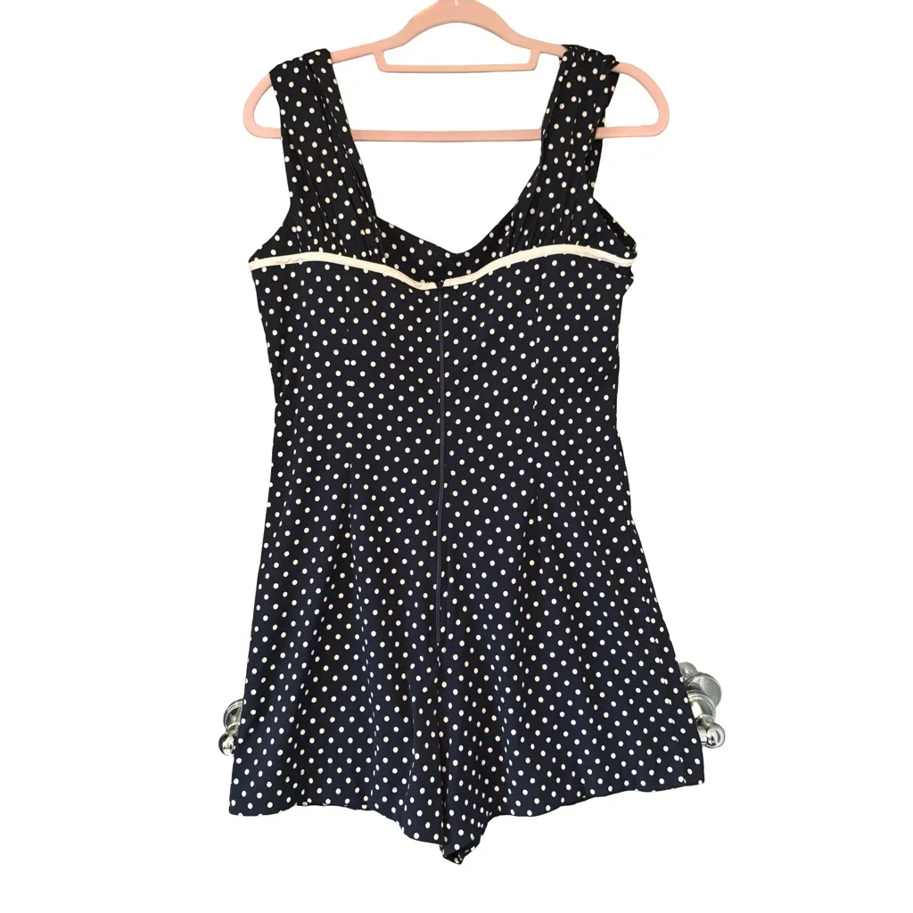 Hell Bunny Vixen Navy White Polka Dot Playsuit, Sz M - Image 2