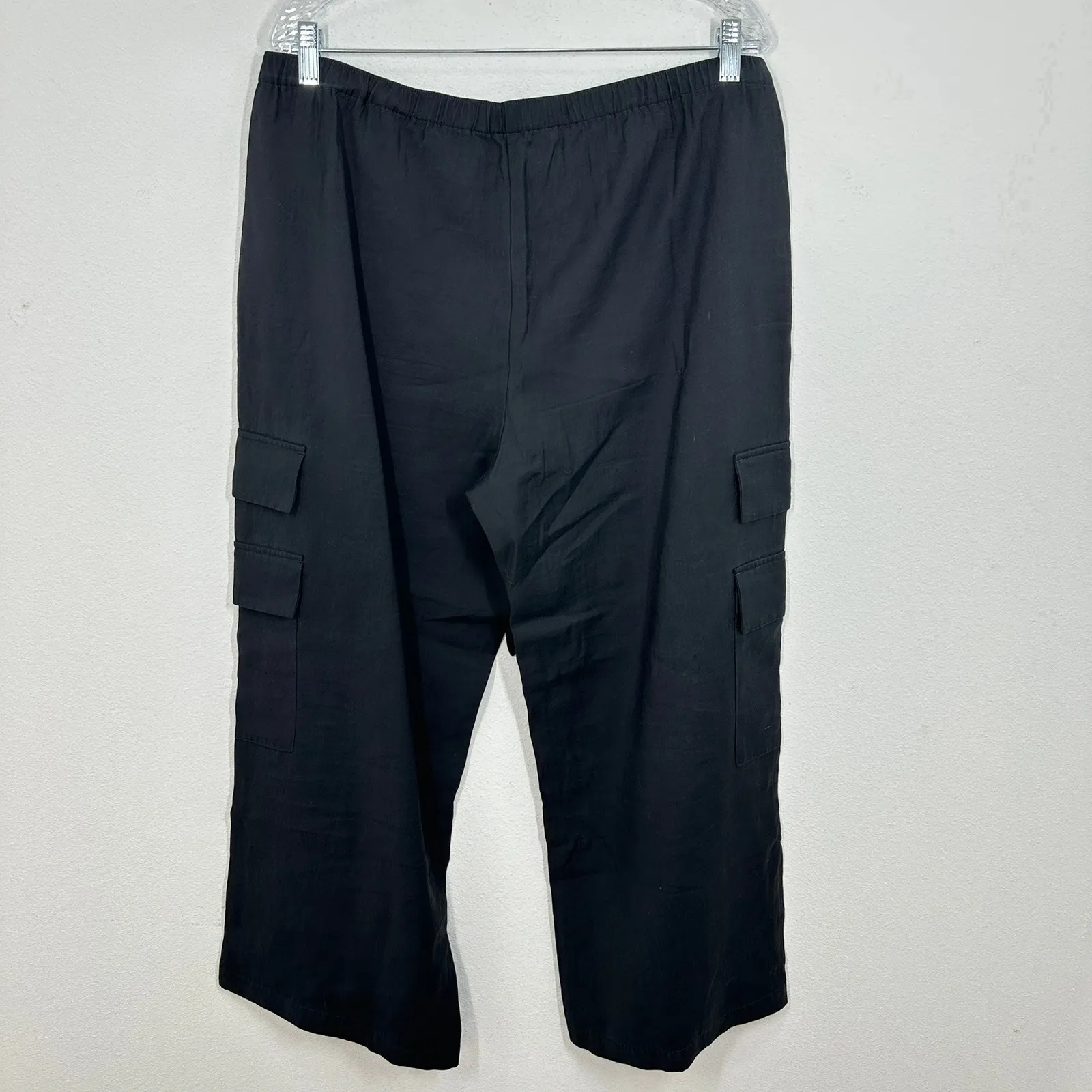 Abercrombie & Fitch Black Cargo Wide Leg Pants Drawstring Waist Size Large - Image 8