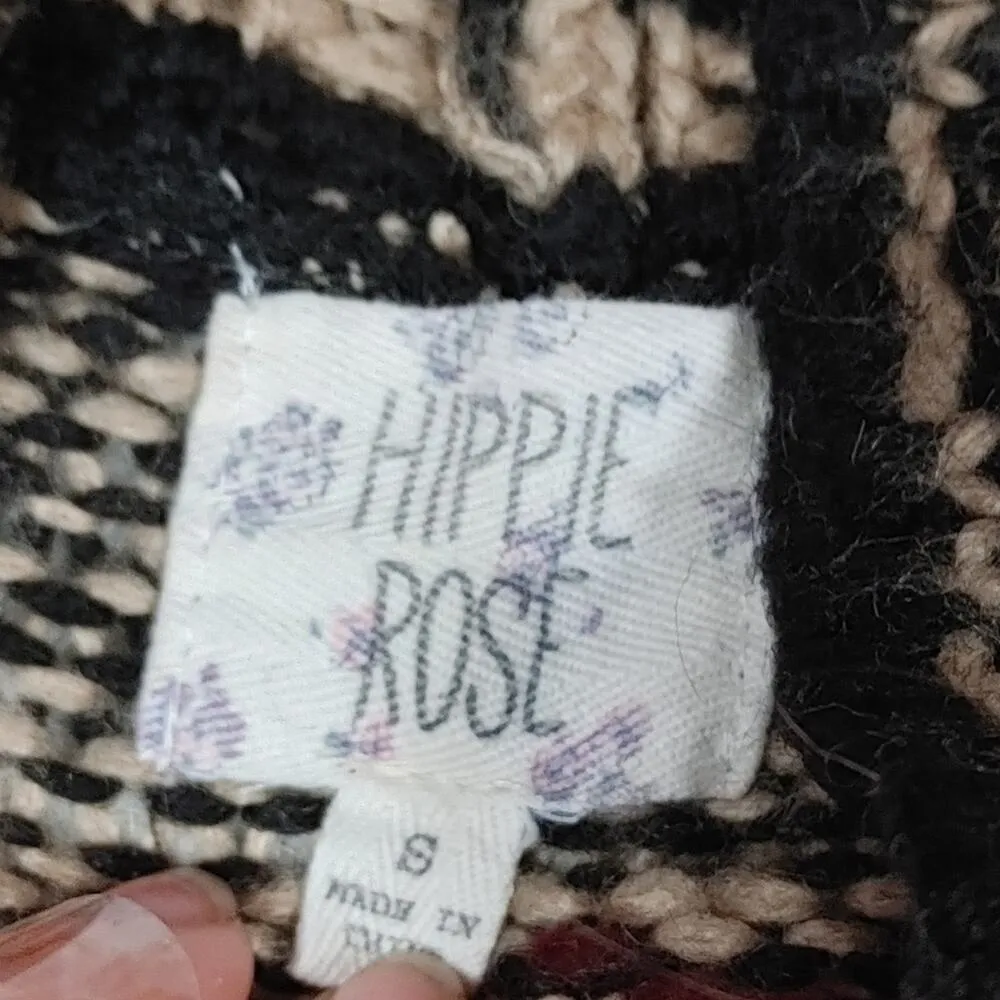 Hippie Rose Size Small Knit Open Cardigan Black Purple Pink Diamond Sweater - Image 6