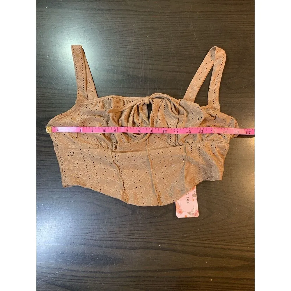 Coquette Babydoll Retro Eyelet Crop Top Large Brown Sexy Keyhole Tie Fun‎ Shein - Image 11